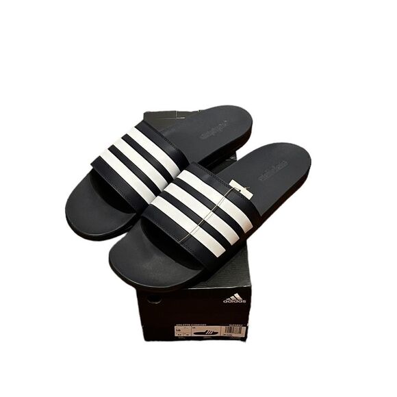 Adidas Adilette Comfort Men’s Navy And White Stripe Slides, Size 18, NWT - Picture 2 of 8